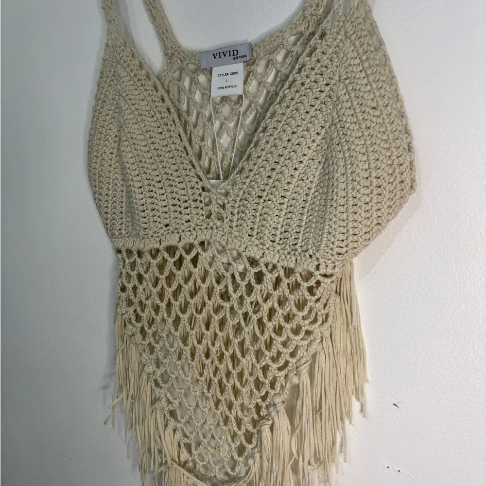 Vivid Cream Crochet Fringe Top, Boho, Western, Festival - Picture 2 of 12